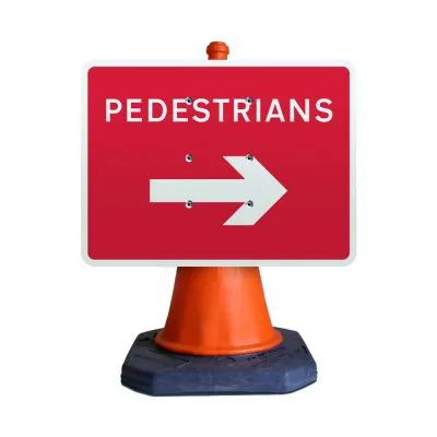 Pedestrians Right Cone Sign
